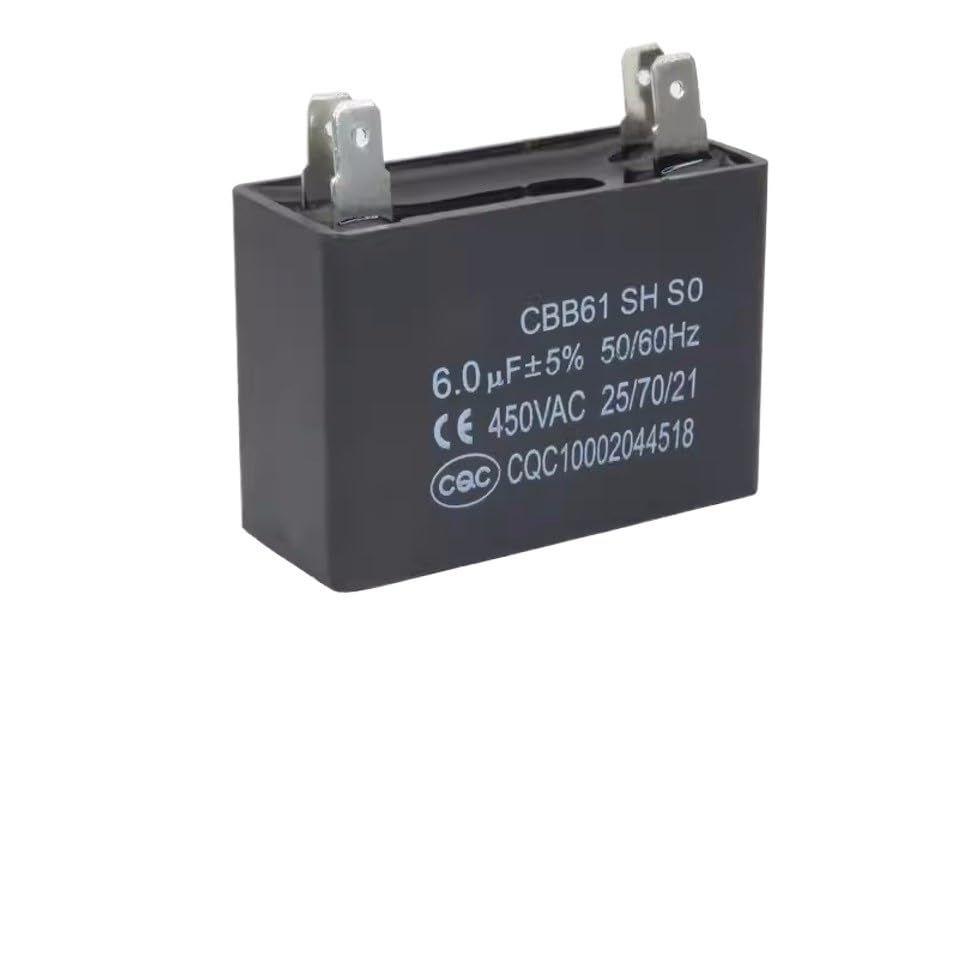 4 condensadores de arranque for ventiladores de techo CBB61 de 6 uf, 450 V, 50/60 Hz, 47 x 20 x 33 mm, 4 pines estañados antioxidantes, 4 pines.