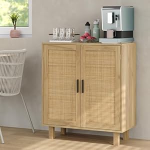 Rattan Buffet Cabinet Sideboard Buffet with Drawer Boho Credenzas Farmhouse Console Table for Dining Room Hallway Living Room