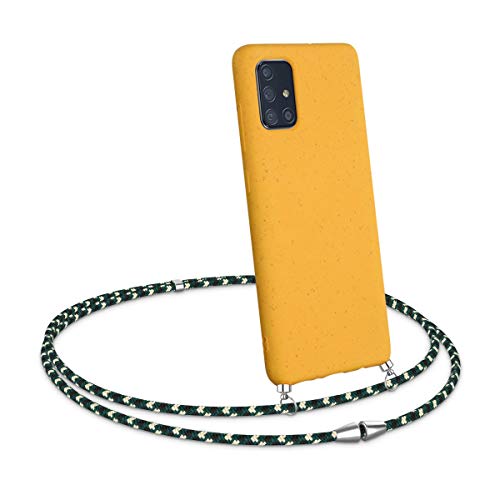 kalibri Funda Compatible con Samsung Galaxy A71 - Carcasa Suave de Trigo Biodegradable con Correa - Amarillo Miel/Verde