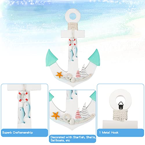 2 Pack 11" Nautical Beach Wooden Ship Wheel And 11" Wooden Anchor With Sailboat Nautical Boat Steering Wheel Rudder Anchor Wall Art Decor Door Hanging Ornament Beach Theme Home Decoration(Light Blue) #TOP4