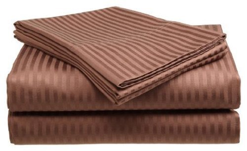 Comfort Linen 300 Thread Count Cotton Dobby Stripe Sheet Set- Assorted Colors/Sizes, Full - Coffee