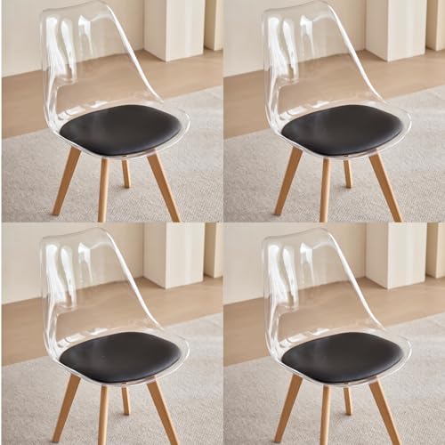 HJhomeheart Set di 4 Sedie da Pranzo Moderne Trasparenti, Sedie da Pranzo Imbottite Rimovibili, Sedie da Cucina dal Design Scandinavo (PU-Nero)