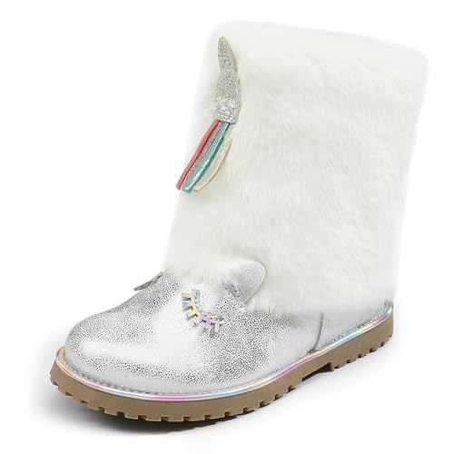 Girls Winter Boots Glitter Side Zipper Warm Outdoor Non-Slip Shoes for Toddler/Little Kids