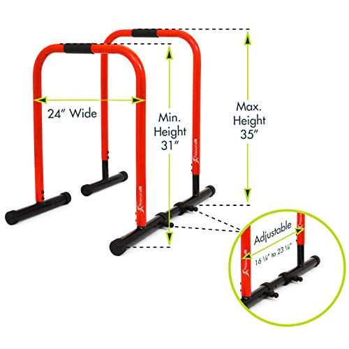Prosourcefit Dip Stand Station, Heavy Duty Ultimate Body Press Bar With Safety Connector For Tricep Dips, Pull-Ups, Push-Ups, L-Sits, Red (Ps-1065-Ds-Red) #TOP1