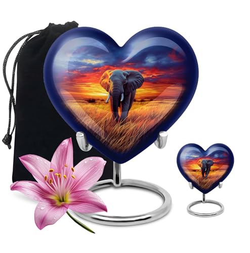 Image of Elephant Urn Keepsake Funeral Urn for Human Male & Female 1 Large & 1 Small | Large Cremation Urns, Memorial Urns