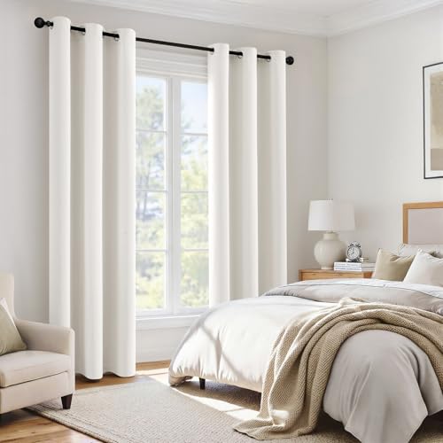 Image of MIULEE Ivory 100% Blackout Curtains for Bedroom 40x84 Inch Long 2 Panels | 2 Thick Layers Thermal Insulated Window Curtains with Black Liner, Noise Reducing Grommet, Drapes for Living Room