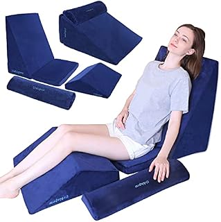 URBLAPOW® UP- Wedge Pillow - Bed Wedge Pillow/Blue Memory Foam Incline Cushion/Memory Foam Leg Elevation Pillow- Hypoallergenic Support Pillow for Acid Reflux/Allergies/Indigestion/