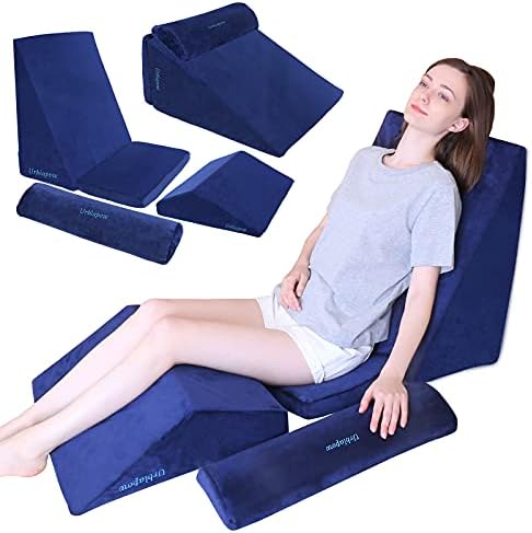 URBLAPOW UP-Ⅱ Bed Wedge Pillow ,Back Support Wedge Pillow for Back and Legs Support ，Sleeping ， Hypoallergenic Support Pillow for Acid Reflux/Allergies/Indigestion,Blue