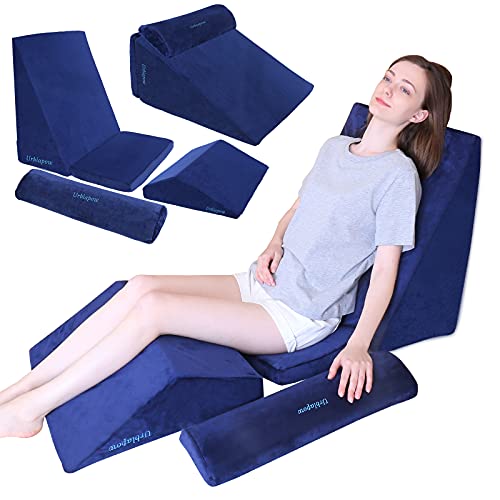 Urblapow Up-Ⅱ Bed Wedge Pillow ,Back Support Wedge Pillow For Back And Legs Support ，Sleeping ， Hypoallergenic Support Pillow For Acid Reflux/Allergies/Indigestion,Blue #TOP3