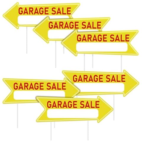 6 Pack Garage Sale Arrow Signs with Stake Double Sided, 17 x 6 Inches Large Yard Sign Corrugated Plastic Lawn Sign for Outdoor Waterproof Yellow Cover
