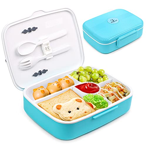 Bugucat Lunch Box 1300ML, Adult Kids Leakproof Bento Box with 5 Compartments and Spoon, Food Container Lunch Containers for School Work and Travel, Microwave & Dishwasher Safe for Men Woman, BPA Free