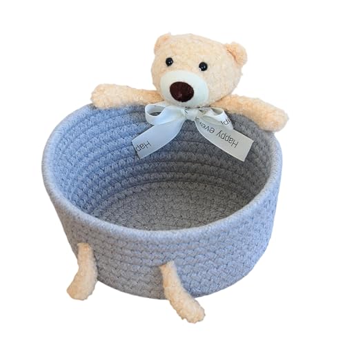 Cesta tejida – cuerda de algodón que ahorra espacio para niños | Contenedores de almacenamiento tejidos con diseño de oso de conejo, para niños, herramienta de aperitivos, decoración del hogar
