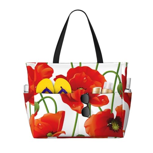 Grand sac de plage fleurs de pavot rouge sac fourre-tout spacieux femme