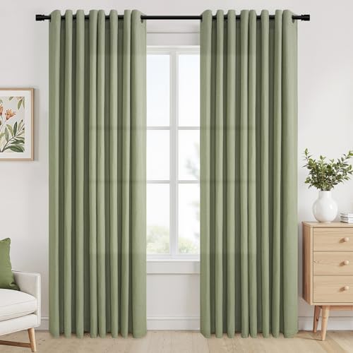 Topfinel Vert Sauge Rideaux Voilages Naturel Lin Coton 140x240cm Rideau Voilage Fenetre Salon Chambre Adult Douche Boheme Chic Décoration Semi Occultant à Oeillets...
