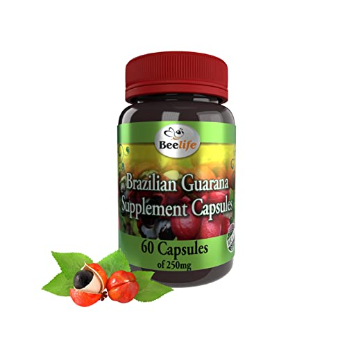 Image of Beelife Brazilian Guarana Capsules - Natural Caffeine Supplements from Brazil - Energy & Mental Focus, Muscle Strength Support - Zero Gluten, No Sugar Pre Workout for Men & Women - 250mg 60 Caps