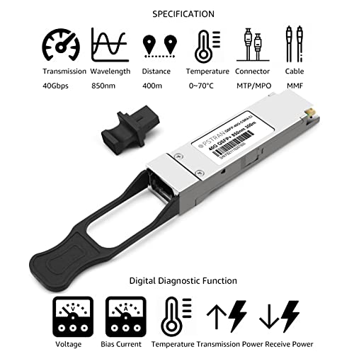 Image of 40GBASE-CSR4 QSFP+ Optical Transceiver Module Compatible with Cisco QSFP-40G-CSR4 Meraki MA-QSFP-40G-CSR4 850nm 400m DDM MPO-12 /UPC MMF
