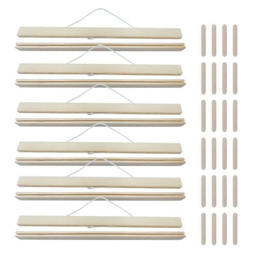 XINGSUI 6 Sets 31cm Poster Rotaie in Legno,Gancio di Poster Hanger Fai Da Te,Cornice per poster,Barra per Poster Immagini,per appendere poster, stampe artistiche su tela