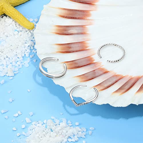 Valdeas 3Pcs 925 Sterling Silver Toe Rings For Women Adjustable Open Cuff Toe Rings Set Cubic Zirconia Toe Rings Platinum Plating White Gold Summer Beach Foot Jewelry Set B thumb #5