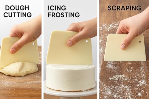 Image of Dough Scraper Bowl Scraper | Flexible Food Safe Plastic Dough Cutter for Baking, Bread, Cake, Pastry & Fondant | Multipurpose Kitchen Scraper Tool for Mixing & Icing-(Pack of 5)