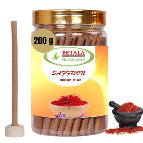 Image of Betala Fragrance Saffron (Kesar) Flavour Dhoop Sticks for Pooja, Pack of 200 g Dhup Stick with Holder