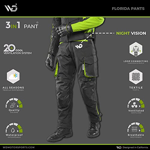 image for WD Motorsports Florida Pants, All-Season Textile Motorcycle Pants, Wat