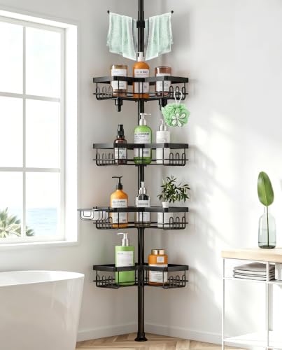 Corner Shower Caddy Tension Pole 4 Tier Rustproof Bathroom Organi...