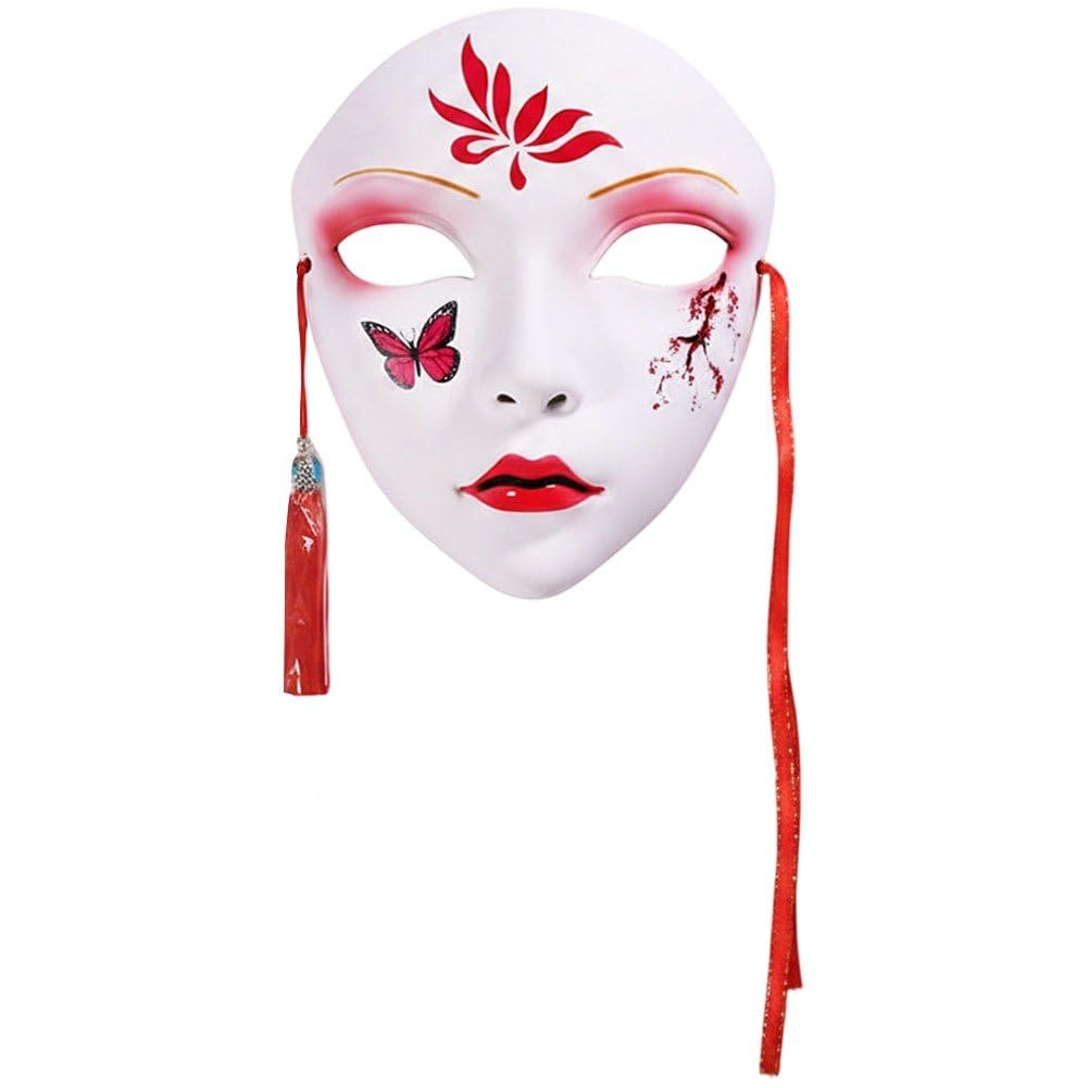 Fituenly Full Face Chinese Style Mask, Ancient Geisha Cosplay Mask, Masquerade Anime Mask for Halloween Carnival Party, Traditional Chinese Prom Mask