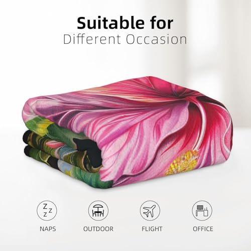 Couverture en flanelle imprimée fleurs d'hibiscus plaid chaud - 4