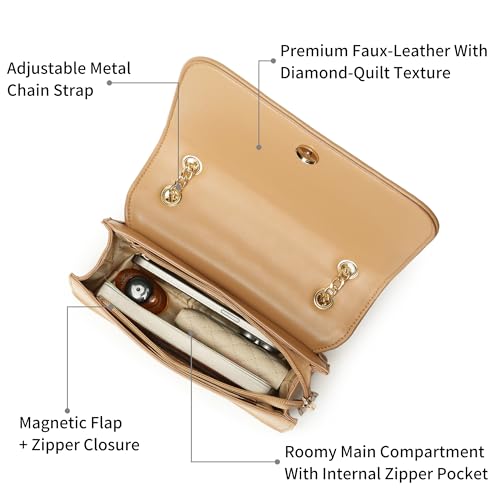 Image of Fastrack QuiltGrid Shoulder Bag | Faux-Leather Women's Handbag | Diamond Quilted Design | Adjustable Chain Strap | Zipper & Magnetic Closure | Gold-Finish Hardware