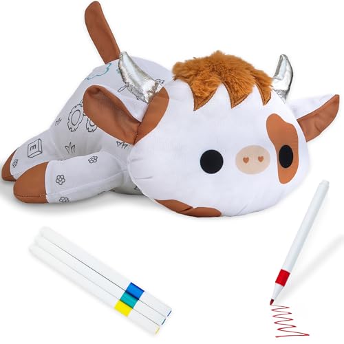 Highland Cow Coloring Plush Toy - Washable Doodle Stuffed Animal for Kids