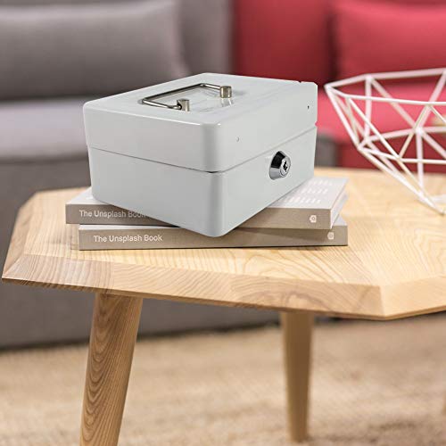 Mini Safe with 2 Keys, High Security Steel Lock Safes Home Office Cash Storage Box, 2-Layer, Top Layer with 6 Compartments (White) - Image 4