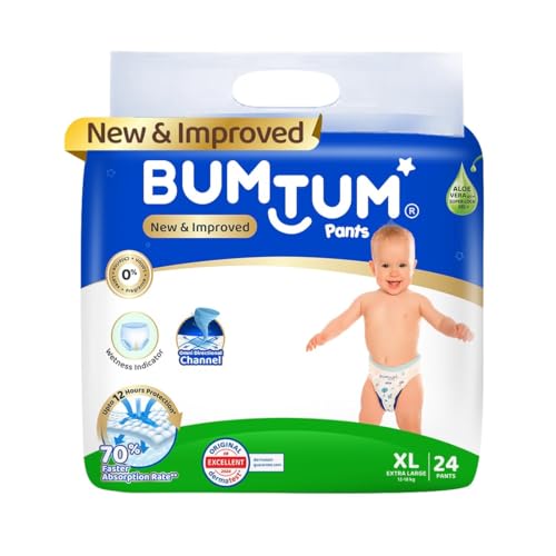 Image of Bumtum Baby Diaper Pants, XL Size 24 Count, Double Layer Leakage Protection Infused With Aloe Vera, Cottony Soft High Absorb Technology (Pack of 1)