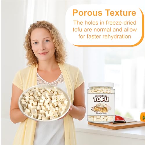 Image of 2.83oz (80g) Freeze Dried Tofu Cubes, 1cm Bite Size, Plant Based Dehydrated Tofu, Low Sugar, High Protein, Keto Friendly and Vegan, Instant Food for Ramen, Miso Soup, Salads, Camping and Meal Prep