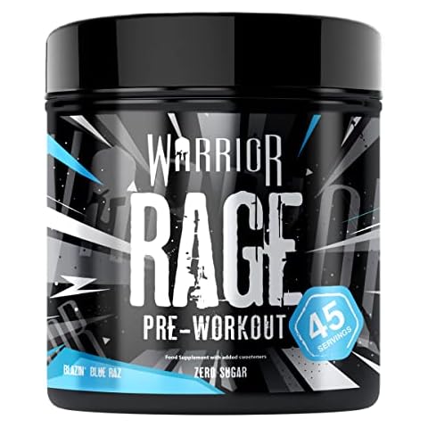 Warrior RAGE Pre Workout Supplement Powder 392g - High Caffeine Energy & Focus - 45 Servings - Blazin' Blue Raspberry Cover