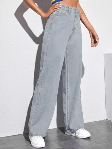 Image of Glossia Denim Baggy Jeans for Women | Stretchable High Waist Straight Fit Jeans for Women | High Rise Stretch Denim | Loose Fit Plus Size Denim (Sizes - 24 to 44) WJ51-1205-$