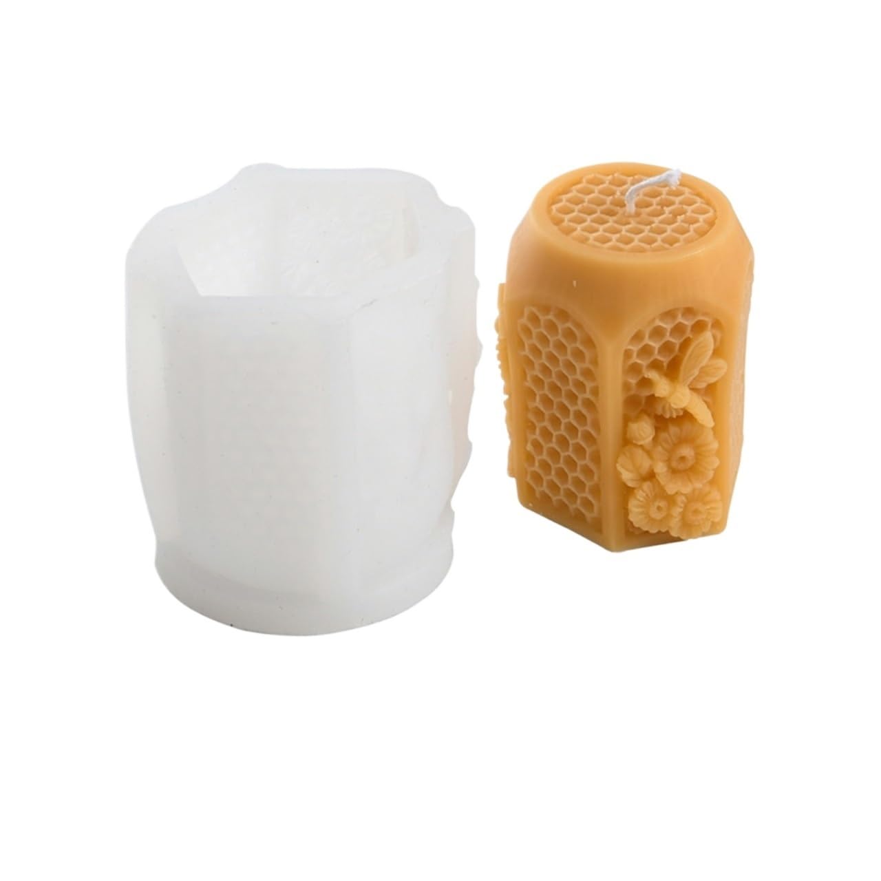3D Flying Bee Honeycomb Candle Molds Silicone Handcraft DIY Geometric Pillar Hexagon Beehive Soap For Making for Making Soaps Bar(11096 Bee Pillar 02)