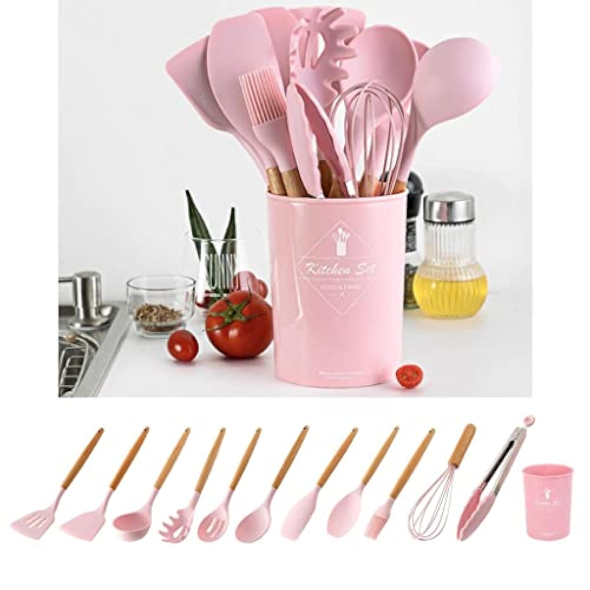 Silicone Kitchen Utensil with Wood Handle, Cooking Tool