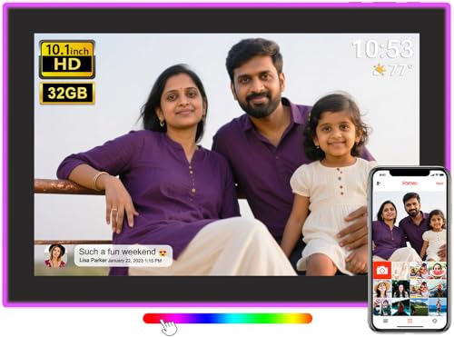 Image of AKImart 10.1'' Edge-Light Digital Photo Frame, IPS Display | AI Color-Changing LED Strip Digital Photo Frame | Quick Share Photos /Videos, Easy Setup in Frameo App | Best Digital Frame for Gifting