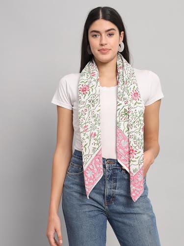 Image of Ravaiyaa - Attitude is everything Sanganer Hand Block Printed Scarves Pure Cotton Scarf Square Hijab Dupatta 40 inch X 40 inch Inch
