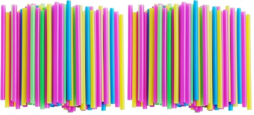 Image of ALINK Assorted Bright Colors Jumbo Smoothie Straws, Wide Plastic Disposable Milkshake Straws, Pack of 200 Pieces