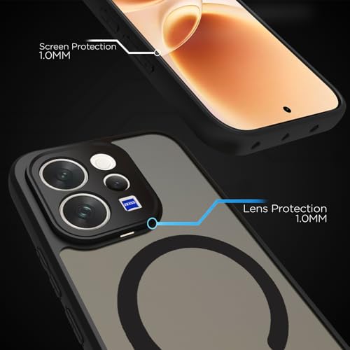 Image of RIGGEAR Shockproof Sleek Hybrid Armor Magnetic Back Cover Case Compatible with MagSafe Accessories for Vivo V70 / V70 Elite 5G (Smoke Black Matte PC + Black TPU Bumper)