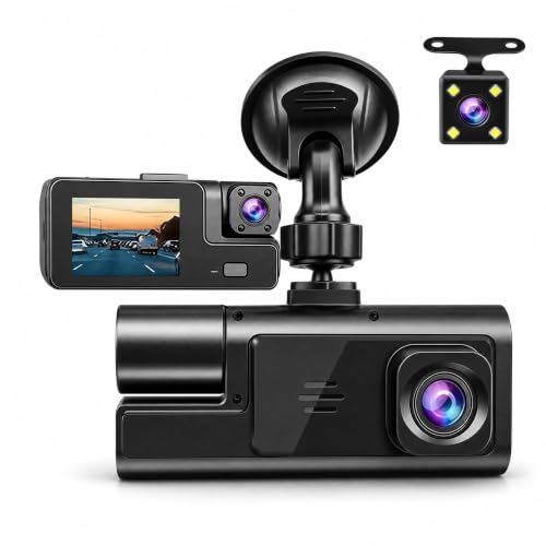 1080P 3 Channel Dash Cam, Wi-Fi DashCam, 1080P Front and Rear Inside, 2’’ Display Mini Car Camera, HDR Night Vision, Loop Recording, G-Sensor, 24H Parking Mode, 170°Wide Angle (Black) - image 1
