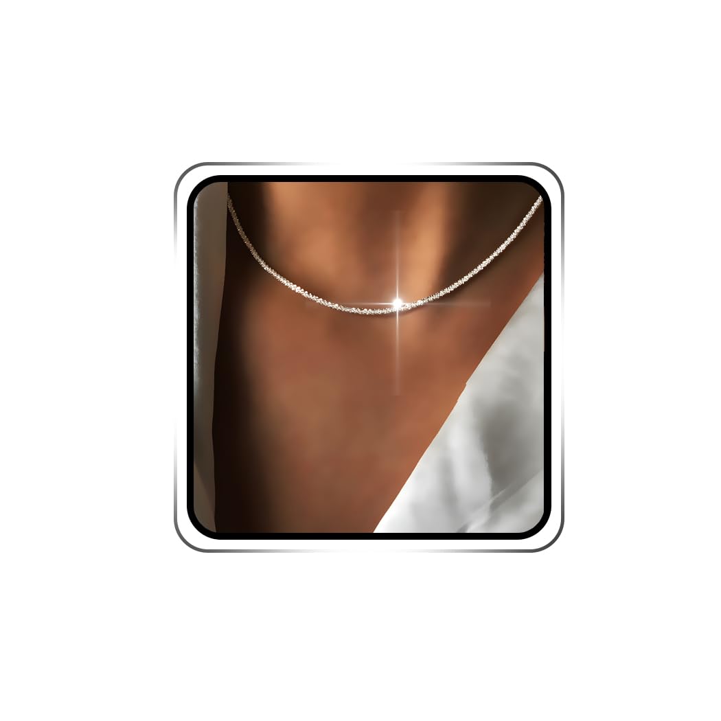 Ushiny Glitzernde Halskette Silberfarbene Kette Ohne Anhänger für Damen | Feine Strasskette mit schlichtem Design passend für den täglichen Gebrauch und festliche Momente