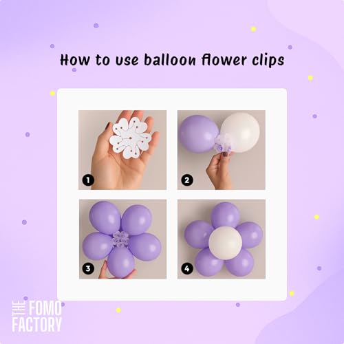Image of The FOMO Factory Flower Balloon Clips (8 Pcs) + 50 Pcs Metallic Chrome Balloons + Free Curling Ribbons Set | Easy Party Decoration kit for Birthday, Baby Shower, Wedding, Mom Birthday (ClassicFC)