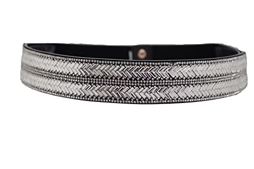 Women Black Elastic Fashion Belt - Bridal Waistband Silver Rhinestones Size S M