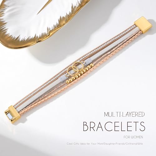 Btysun Bracelets for Women,Stocking Stuffers for Teens Birthday Gifts for Mom Inspirational Gift for Women Mother's Day Daughter Wrap Bracelet Sister Friend Teen Girl Gifts Leather Layered Jewelry Valentines Gift for Her
