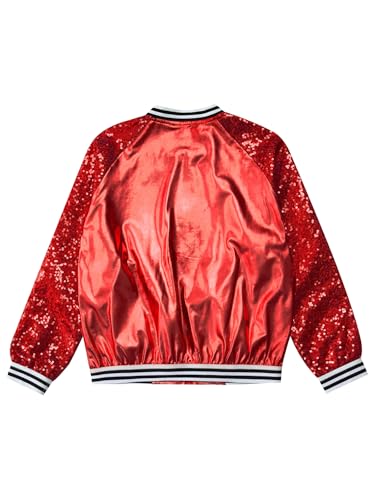 Sequin Jacket for Kids Girls Shiny Sparkly Zip Up Coat V Stand Collar Outerwear for Dancing Show4