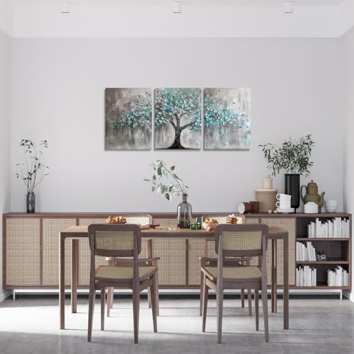 Homewish Tree of Life Canvas Wall Art for Living Room,Teal Blue Gray Abstract Picture Prints for Bedroom Office Home Decoration Modern Nature Landscape Painting Artwork - Image 2