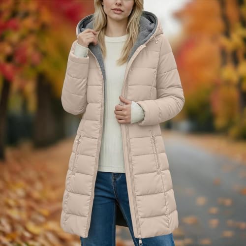 Women Winter Puffer Coat Sherpa Fleece Liend Long Quilted Jacket with Hood - image 2