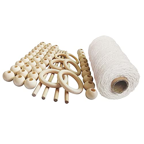 Macrame Cord Kit - 220 Yards 3mm Macrame Supplies - Natural Macrame Rope, Macrame Beads, Wood Ring & Wooden Stick, Soft Macrame String for Wall Hanging, Plant Hangers, Crafts, Knitting